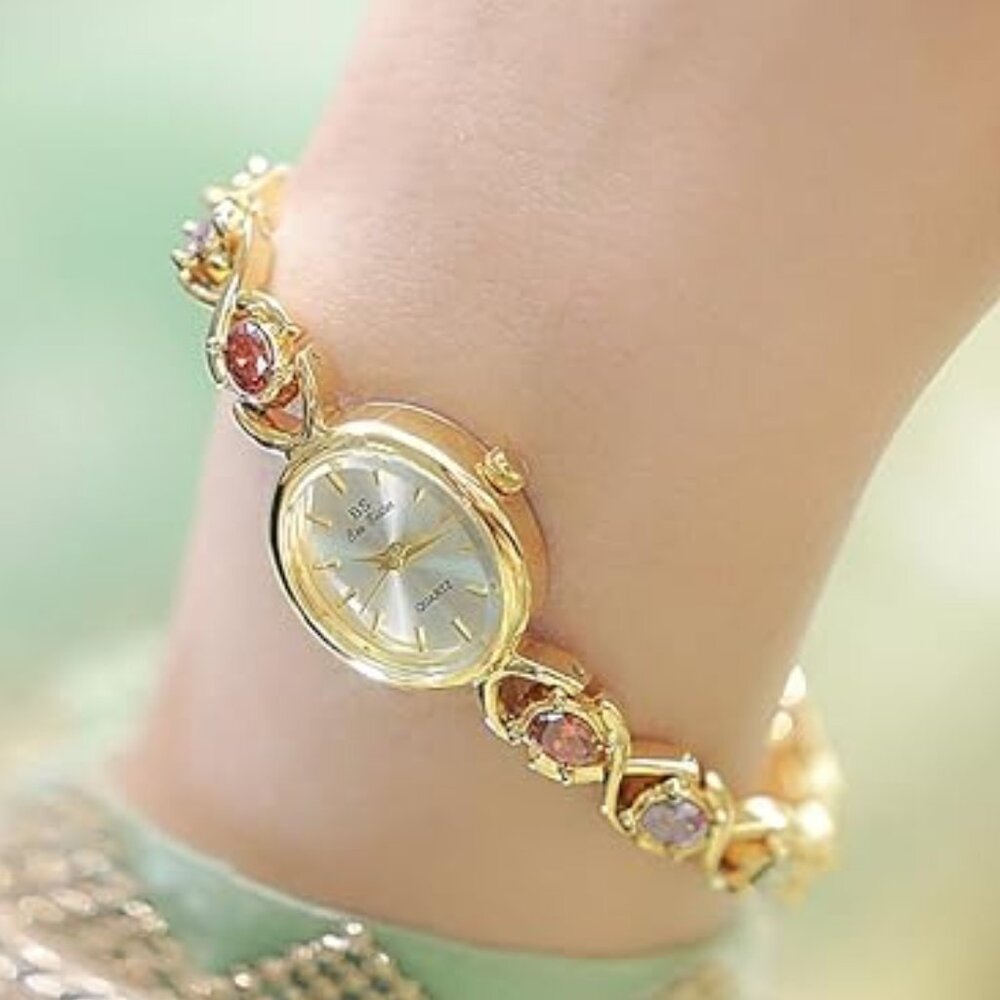 Ladies Gold Bracelet Dress Quartz Wrist Watch Waterproof Bangle Vintage Style